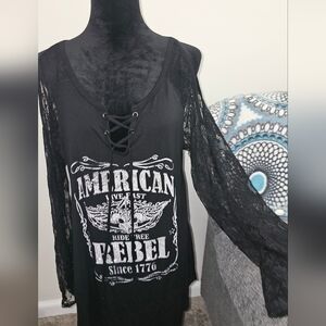 Nwts Women's Liberty Wear Plus Size 3XL Shirt Cold Shoulders Lace Sleeves